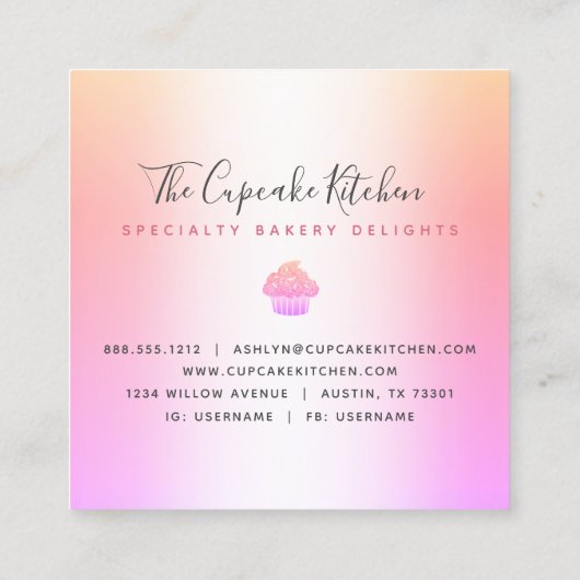 Cupcake bakkerij Chef roze regenboog Roos Glitter Vierkante Visitekaartje (Achterkant)
