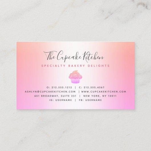 Cupcake bakkerij Chef Roze Roze druppelaar regenbo Visitekaartje (Achterkant)