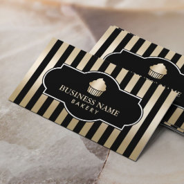 Cupcake Bakkerij Classy Zwart & Goud Strepen Moder Visitekaartje