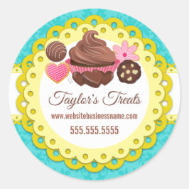 Cupcake Bakkerij Damask Gele Scallop Seals Ronde Sticker