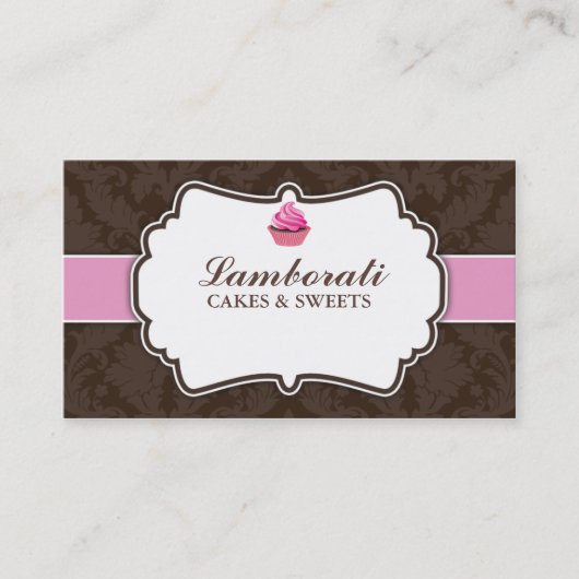 Cupcake bakkerij Elegant Damask Floral Pattern Visitekaartje (Voorkant)