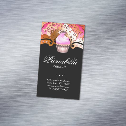 Cupcake bakkerij Elegant Damask Gold Visitekaartje Magnetisch Visitekaartje (Voorbeeld)