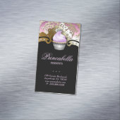 Cupcake bakkerij Elegant Damask Paars Gold Magnetisch Visitekaartje (Voorbeeld)
