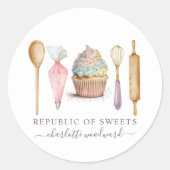 Cupcake Bakkerij Gebak Chef Bakker's Utensils Ronde Sticker (Voorkant)