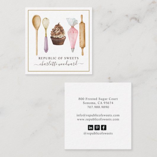 Cupcake Bakkerij Gebak Chef Bakker's Utensils Vierkante Visitekaartje (Voorkant / Achterkant)