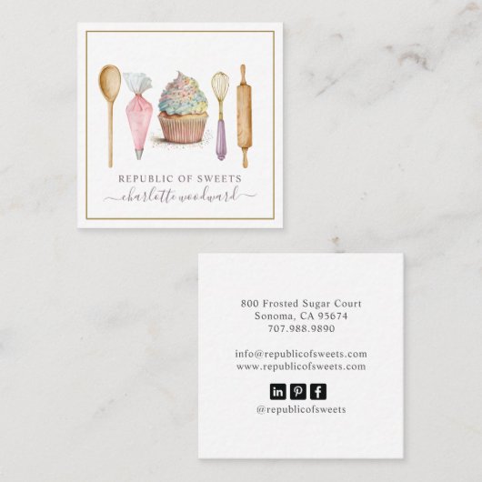 Cupcake Bakkerij Gebak Chef Bakker's Utensils Vierkante Visitekaartje (Voorkant / Achterkant)
