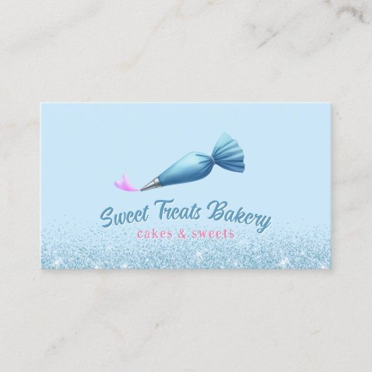 Cupcake Bakkerij gebak Chef Elegant Blauw Glitter Visitekaartje (Voorkant)
