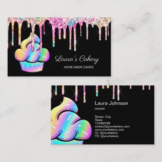 Cupcake bakkerij gebak Chef Holographic Business C Visitekaartje (Voorkant / Achterkant)
