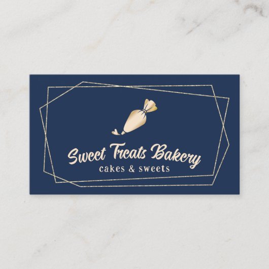 Cupcake Bakkerij Gebak Chef Navy Blauw Goud Cake Visitekaartje (Voorkant)