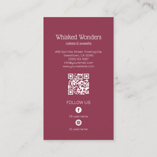 Cupcake Bakkerij Gebak Chef QR Code Visitekaartje (Achterkant)