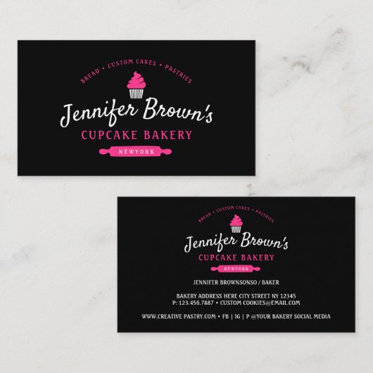 Cupcake bakkerij gebak Decorreet zwart Visitekaartje (Voorkant / Achterkant)