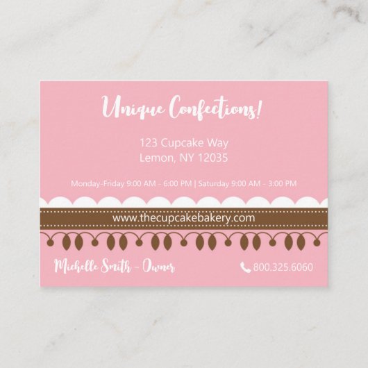 Cupcake bakkerij gestreept roze bruin visitekaartje (Achterkant)