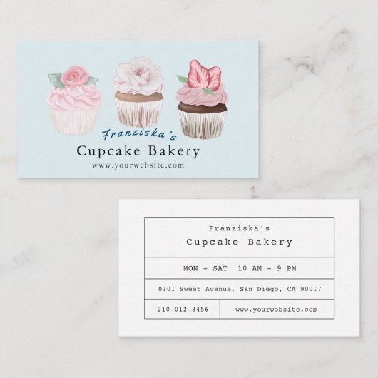 Cupcake Bakkerij Lichtblauw Bakkerij Visitekaartje (Voorkant / Achterkant)