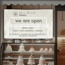 Cupcake Bakkerij Logo Wij zijn Open Grey Spandoek