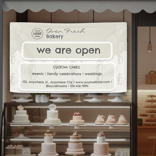 Cupcake Bakkerij Logo Wij zijn Open Grey Spandoek