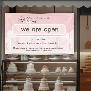 Cupcake Bakkerij Logo Wij zijn Open Roze Spandoek