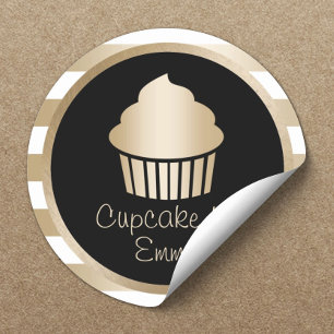 Cupcake bakkerij moderne goudstapes ronde sticker