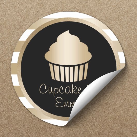 Cupcake bakkerij moderne goudstapes ronde sticker
