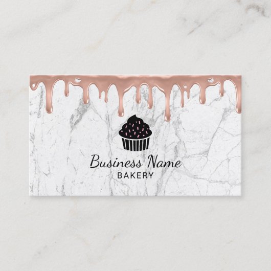 Cupcake bakkerij Moderne Roos Gold Drip White marm Visitekaartje (Voorkant)