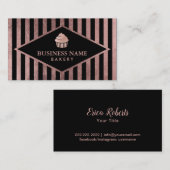 Cupcake bakkerij Moderne Roos Gold en zwarte strip Visitekaartje (Voorkant / Achterkant)