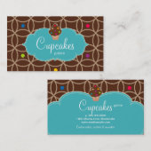 Cupcake bakkerij moderne Stippen chocoladeblauw Visitekaartje (Voorkant / Achterkant)