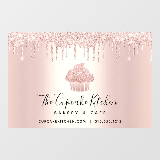 Cupcake Bakkerij Pastuurschef Rose Goud Glitter Dr Raamsticker (Vel)