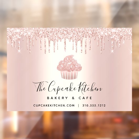 Cupcake Bakkerij Pastuurskok Rose Goud Glitter Dru Raamsticker (Vel 2)