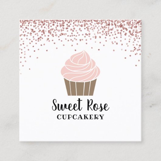 Cupcake bakkerij Roos Gold Confetti Vierkante Visitekaartje (Voorkant)