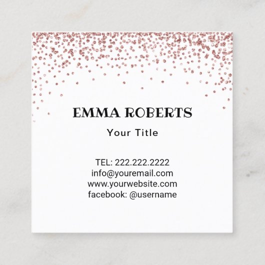 Cupcake bakkerij Roos Gold Confetti Vierkante Visitekaartje (Achterkant)