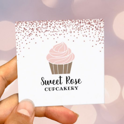 Cupcake bakkerij Roos Gold Confetti Vierkante Visitekaartje