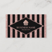 Cupcake bakkerij Roos Gold Glitter Black Stripes Visitekaartje (Voorkant)