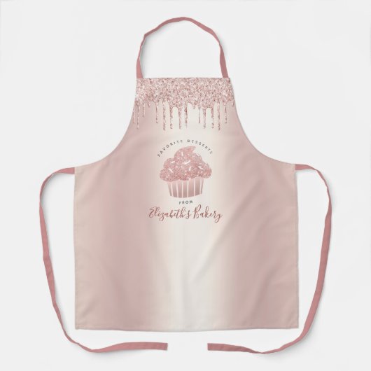 Cupcake bakkerij Roos Gold Glitter Drift Typografi Schort (Voorkant)