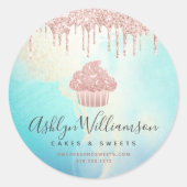 Cupcake bakkerij Roos Gold Glitter Drift Waterverf Ronde Sticker (Voorkant)