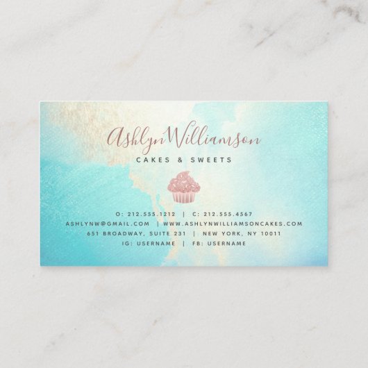 Cupcake bakkerij Roos Gold Glitter Drift Waterverf Visitekaartje (Achterkant)