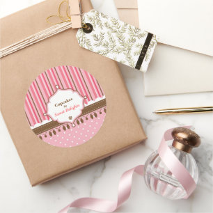 Cupcake bakkerij roze poladots ronde sticker