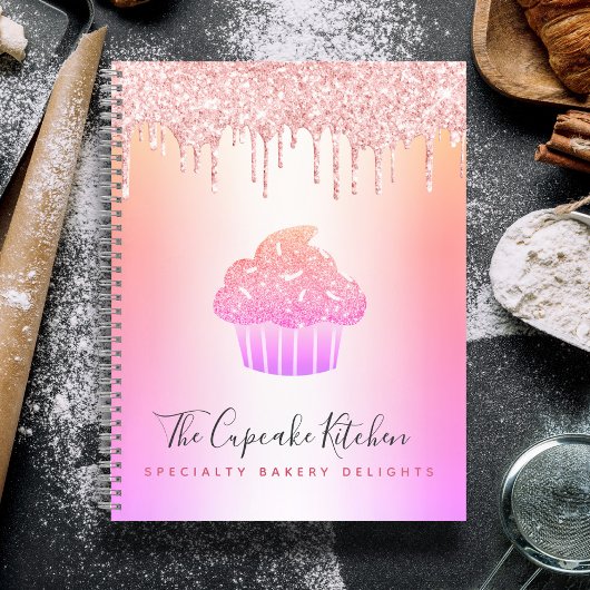 Cupcake Bakkerij Roze Roos Glitters Regenboog Ombr Notitieboek