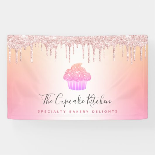 Cupcake bakkerij roze roze rozenrok spandoek (Horizontaal)