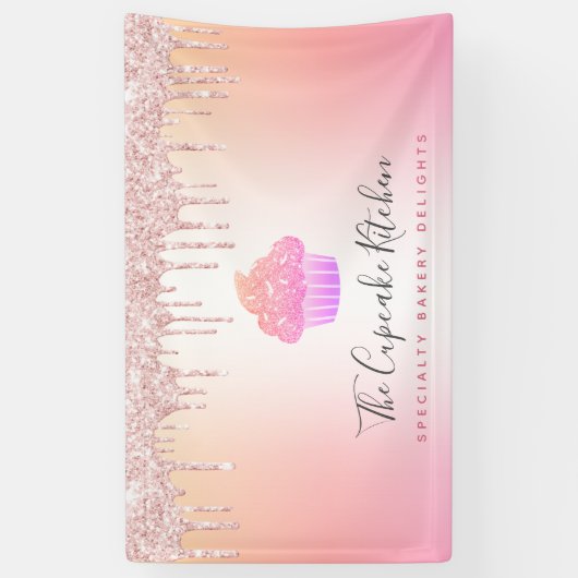 Cupcake bakkerij roze roze rozenrok spandoek (Verticaal)