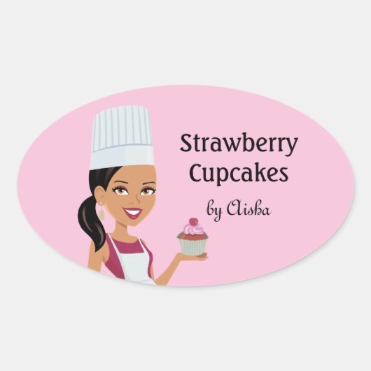 Cupcake Bakkerij Sticker met Karakter Ontwerp #1 (Voorkant)