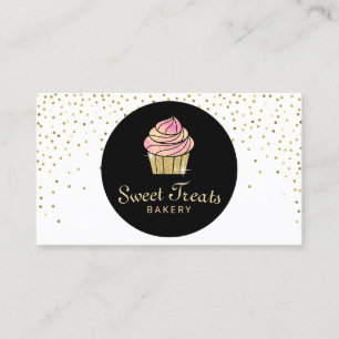 Cupcake bakkerij Sweet Behandelt Cute Gold Confett Visitekaartje
