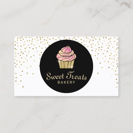 Cupcake bakkerij Sweet Behandelt Cute Gold Confett Visitekaartje (Voorkant)