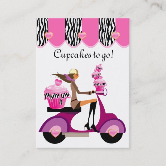 Cupcake bakkerij Visitekaartje scooter Girl Zebra (Voorkant)