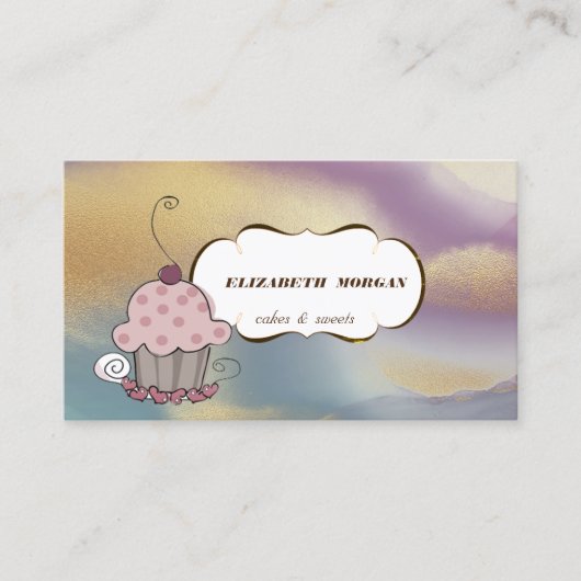 Cupcake bakkerij, Waterverf penseel kleurig Visitekaartje (Voorkant)