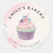 Cupcake Bakkerij Waterverf Ronde Sticker (Voorkant)