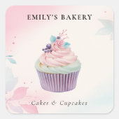 Cupcake Bakkerij Waterverf Vierkante Sticker (Voorkant)