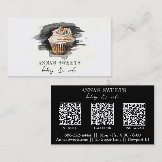 *~* Cupcake Bakkerij Winkel 3 QR Social Media Visitekaartje (Voorkant / Achterkant)