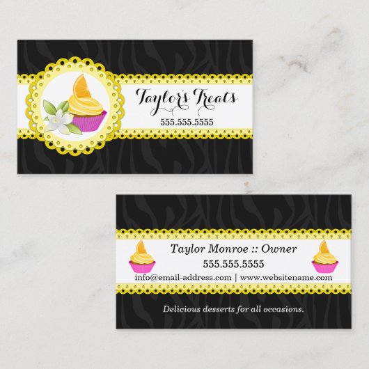 Cupcake bakkerij Zebra Gele gescand rand Visitekaartje (Voorkant / Achterkant)