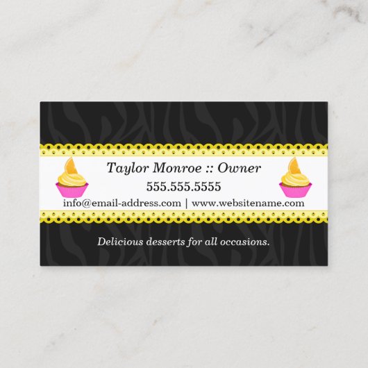 Cupcake bakkerij Zebra Gele gescand rand Visitekaartje (Achterkant)