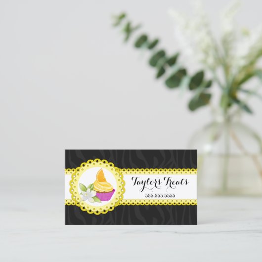 Cupcake bakkerij Zebra Gele gescand rand Visitekaartje (Staand voorkant)