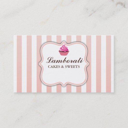 Cupcake bakkerijroze stripes visitekaartje (Voorkant)